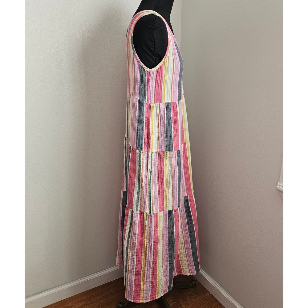 Marine Layer Women's Corinne Multi Striped Gauze Sleeveless Tiered Maxi Dress M - Picture 6 of 10